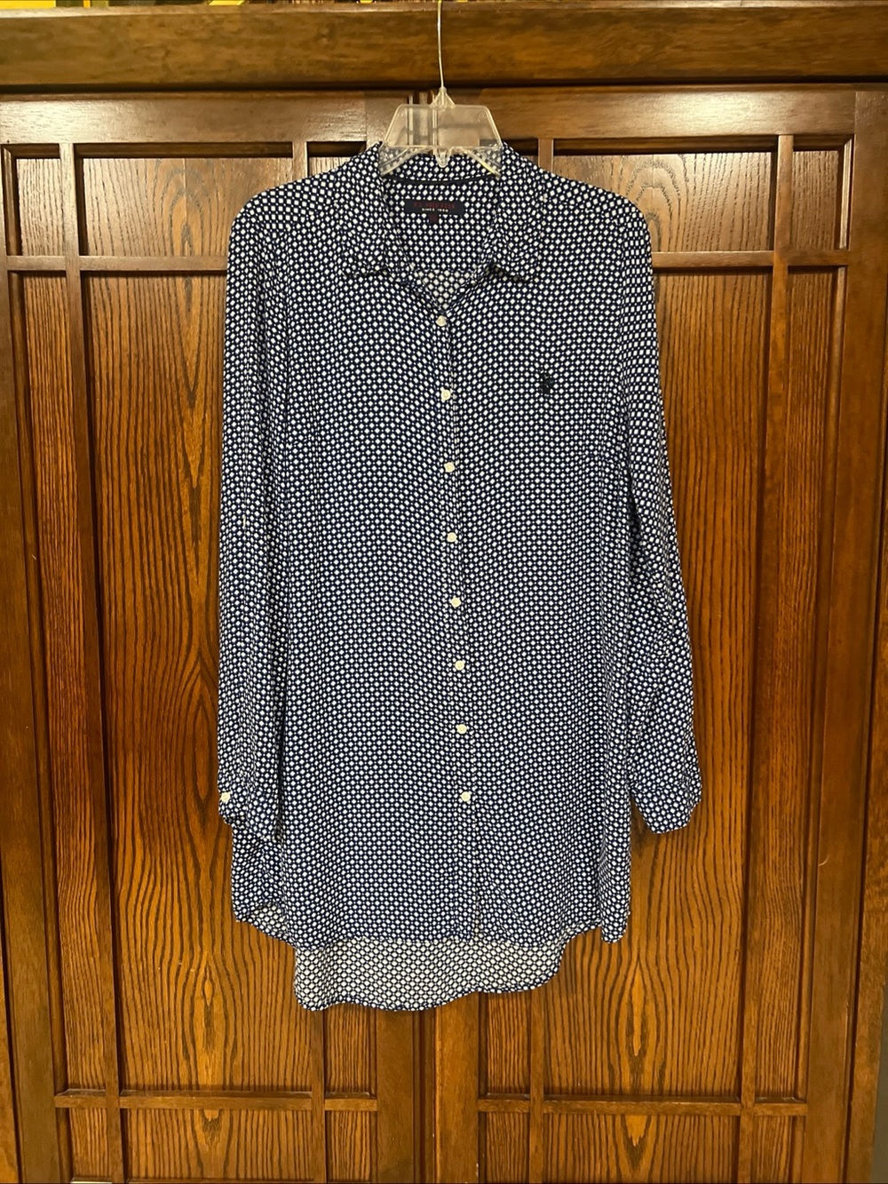 US Polo Assn Womens 2XL Button Down Shirt Blue Geometric Medallion Long Sleeve